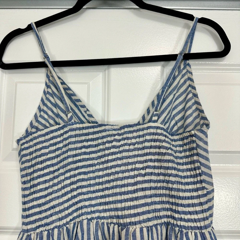 Indian Emporium Blue White Striped V Neck Camisole Dress Sundress‎ Beach